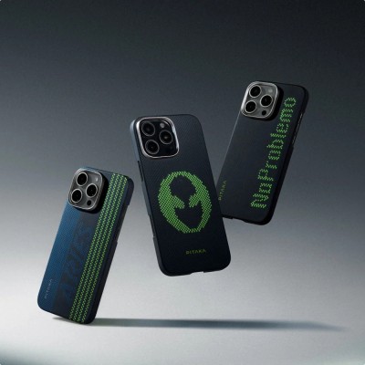 Apple iPhone 15 Pro Max Kılıf M-safe Şarj Özellikli Lumintex Teknolojili Fosforlu Aramid Karbon Fiber Pitaka Tactile Woven Aries Serisi Kapak - 11