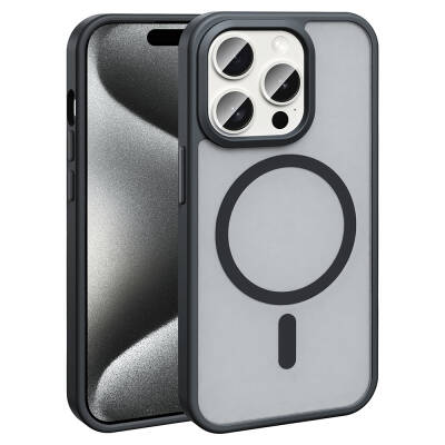 Apple iPhone 15 Pro Max Kılıf M-safe Şarj Özellikli Mat Arka Yüzey Zore Sio Kapak - Zore
