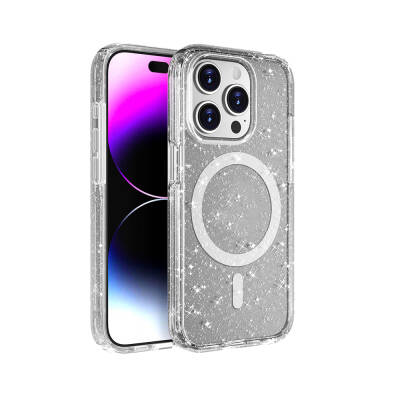 Apple iPhone 15 Pro Max Kılıf M-safe Şarj Özellikli Parlayan Simli Saydam Renkli Zore Allstar Kapak - Zore