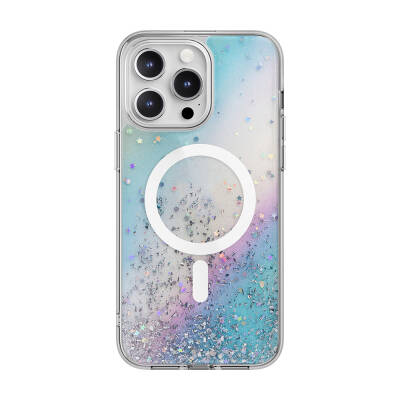 Apple iPhone 15 Pro Max Kılıf M-safe Şarj Özellikli Parlayan Simli Şeffaf Lisanslı Switcheasy Starfield-M Kapak - Switcheasy