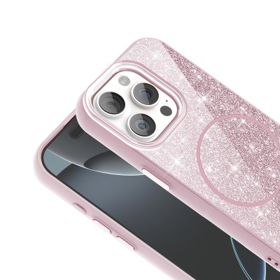 Apple iPhone 15 Pro Max Kılıf M-safe Şarj Özellikli Parlayan Simli Zore Okso Kapak - 8
