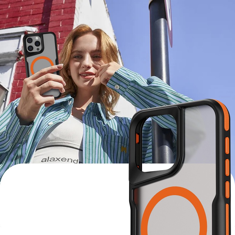 Apple iPhone 15 Pro Max Kılıf M-safe Şarj Özellikli Renkli Kenar Airbag Şeritli Zore Lamer Kapak - 9