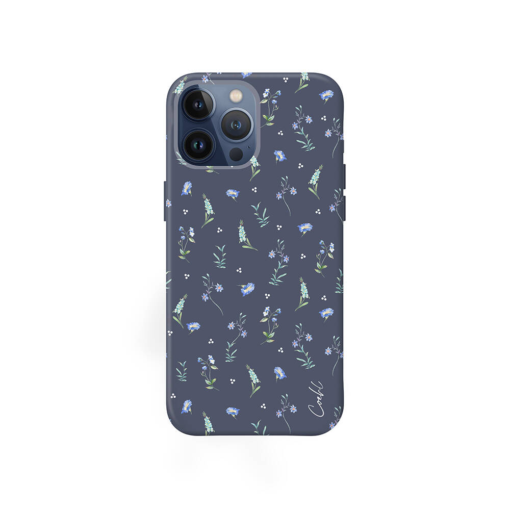 Apple iPhone 15 Pro Max Kılıf Mini Çayır Çiçekleri Desenli Coehl Prairie Kapak - Lacivert
