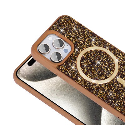 Apple iPhone 15 Pro Max Kılıf Pırlanta Tasarımlı M-safe Şarj Özellikli Zore Mozaik Silikon Kapak - 9