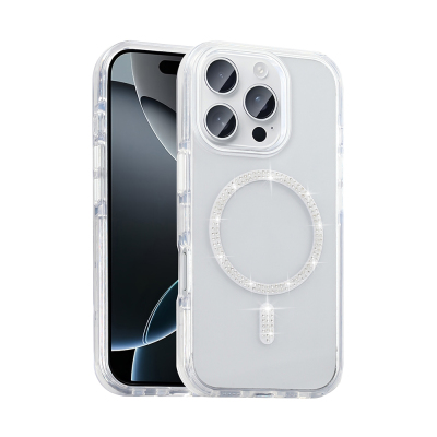 Apple iPhone 15 Pro Max Kılıf Taşlı Tasarım M-safe Şarj Özellikli Zore Koment Silikon Kapak - Zore