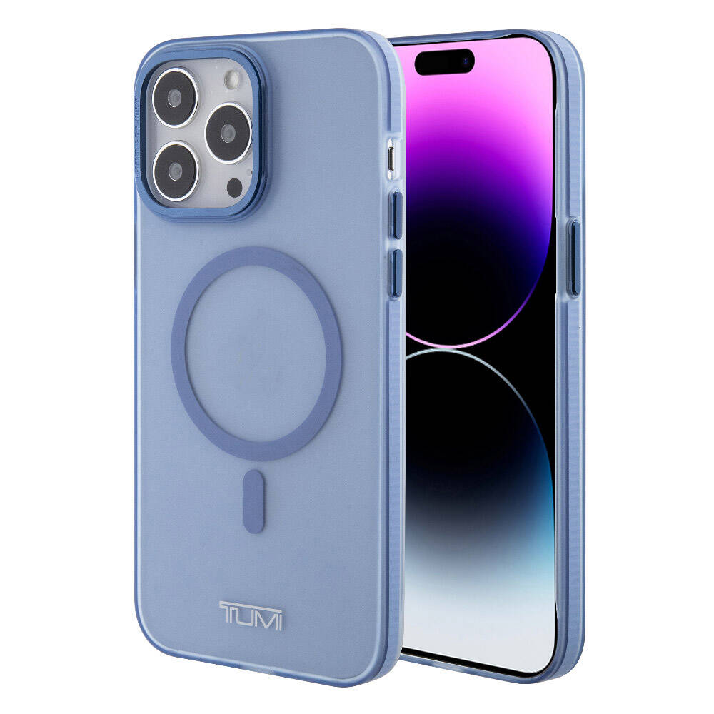 Apple iPhone 15 Pro Max Klf TUMI Orjinal Lisansl M-safe arj zellikli Buzlu Mat Kapak - Mavi