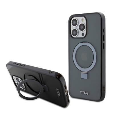 Apple iPhone 15 Pro Max Kılıf TUMI Orjinal Lisanslı M-safe Şarj Özellikli PC TPU Metal Logolu Ring Standlı Kapak - TUMI