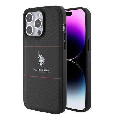 Apple iPhone 15 Pro Max Kılıf U.S. Polo Assn. Orjinal Lisanslı Deri Şeritli Logo Dizayn Kapak - U.S. Polo Assn.