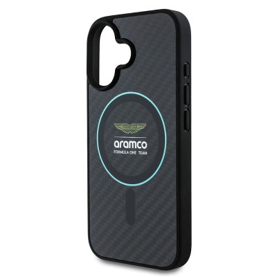 Apple iPhone 16 Case Aston Martin Original Licensed Magsafe Charging Feature Colorful Ring and Carbon Fiber Design Cover - 6