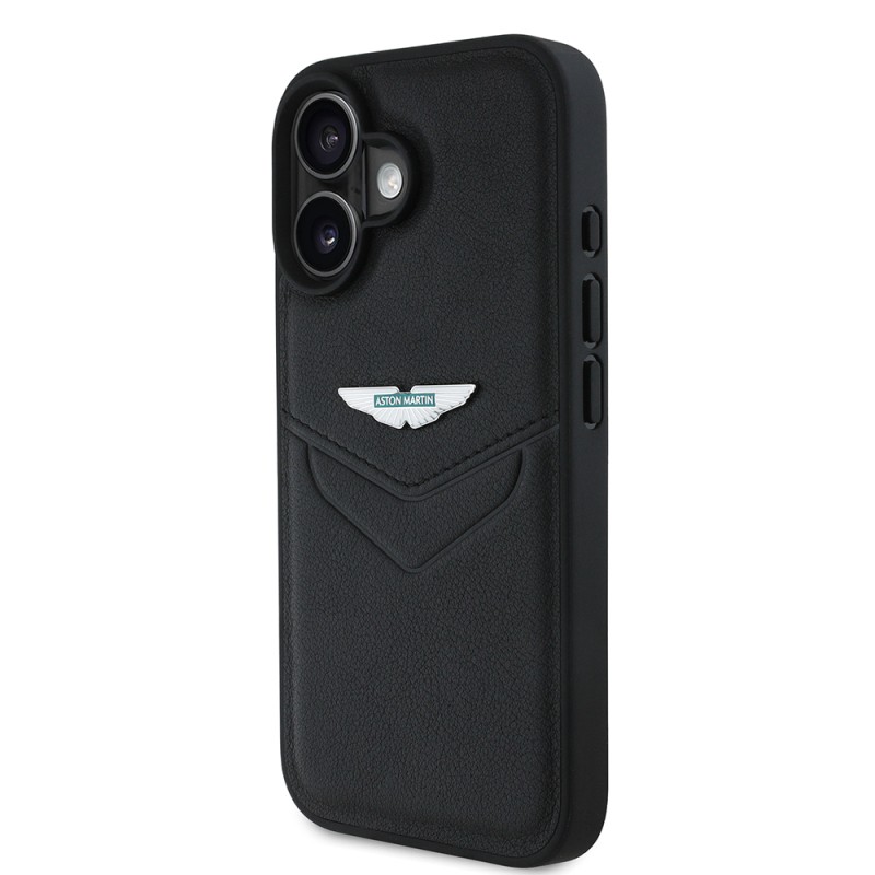 Apple iPhone 16 Case Aston Martin Original Licensed Victory Design PU Leather Metal Logo Cover - 3