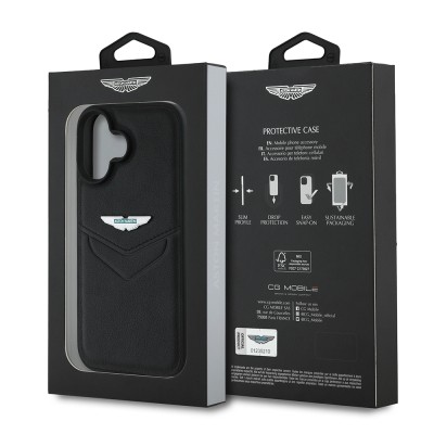 Apple iPhone 16 Case Aston Martin Original Licensed Victory Design PU Leather Metal Logo Cover - 9
