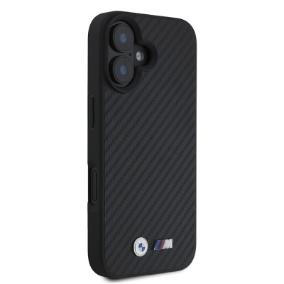 Apple iPhone 16 Case BMW Original Licensed Carbon Fiber Design and Metal Logo PU Leather Cover - 5