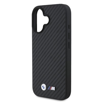 Apple iPhone 16 Case BMW Original Licensed Carbon Fiber Design and Metal Logo PU Leather Cover - 7