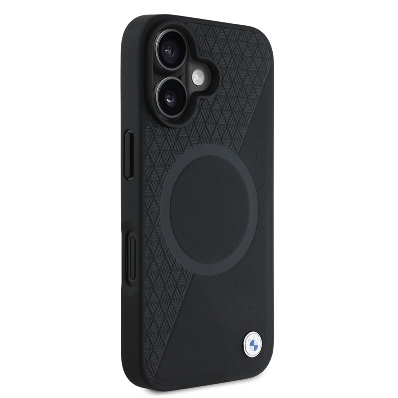 Apple iPhone 16 Case BMW Original Licensed Magsafe Charging Feature Metal Logo Semi-Textured Circle Leather Cover - 4