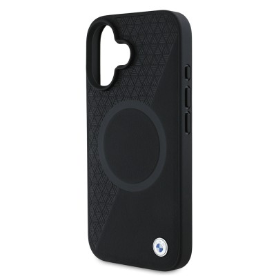 Apple iPhone 16 Case BMW Original Licensed Magsafe Charging Feature Metal Logo Semi-Textured Circle Leather Cover - 6