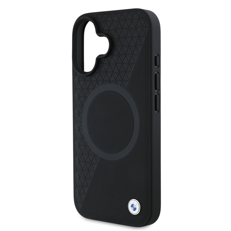 Apple iPhone 16 Case BMW Original Licensed Magsafe Charging Feature Metal Logo Semi-Textured Circle Leather Cover - 6