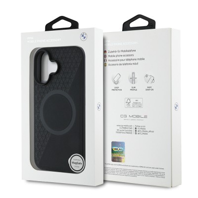 Apple iPhone 16 Case BMW Original Licensed Magsafe Charging Feature Metal Logo Semi-Textured Circle Leather Cover - 9