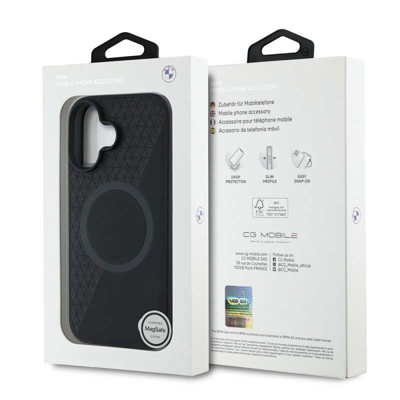 Apple iPhone 16 Case BMW Original Licensed Magsafe Charging Feature Metal Logo Semi-Textured Circle Leather Cover - 9