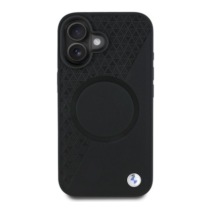 Apple iPhone 16 Case BMW Original Licensed Magsafe Charging Feature Metal Logo Semi-Textured Circle Leather Cover - 2