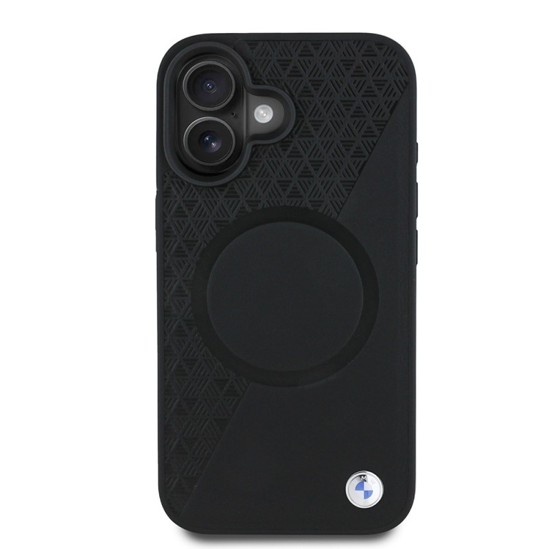 Apple iPhone 16 Case BMW Original Licensed Magsafe Charging Feature Metal Logo Semi-Textured Circle Leather Cover - 2