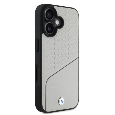 Apple iPhone 16 Case BMW Original Licensed Magsafe Charging Featured Metal Logo Striped Leather Textured Cover - 13