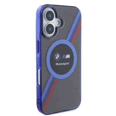 Apple iPhone 16 Case BMW Original Licensed Magsafe Charging Featured Three Color Striped Motorsport Circle Cover - 4