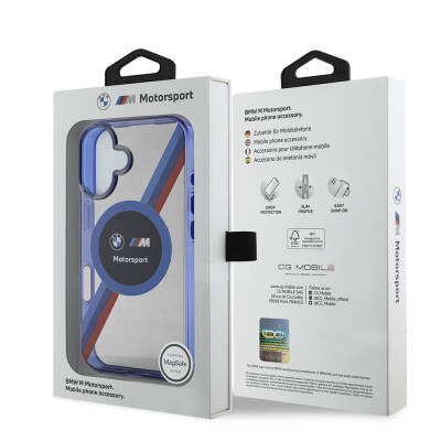 Apple iPhone 16 Case BMW Original Licensed Magsafe Charging Featured Three Color Striped Motorsport Circle Cover - 8