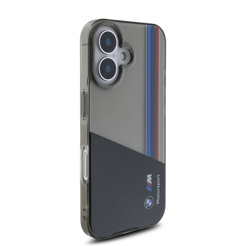 Apple iPhone 16 Case BMW Original Licensed Semi-Transparent M Design Striped Cover - 5