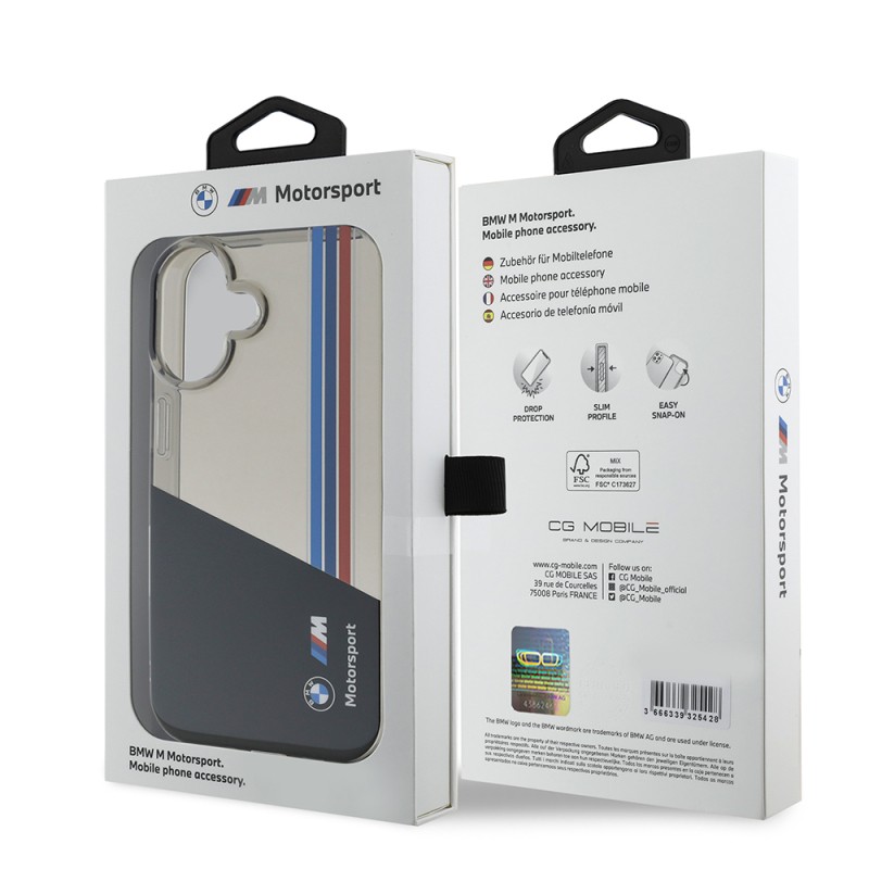 Apple iPhone 16 Case BMW Original Licensed Semi-Transparent M Design Striped Cover - 9