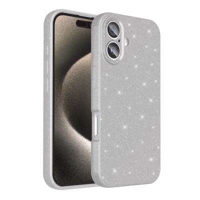 Apple iPhone 16 Case Camera Protection Glitter Luxury Zore Koton Cover Silver