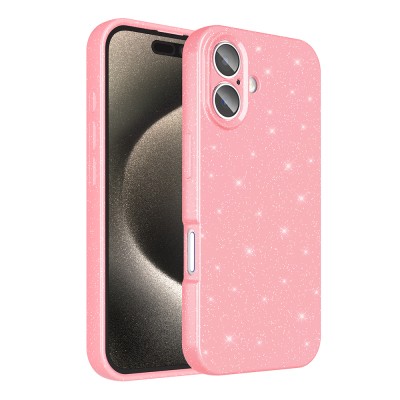 Apple iPhone 16 Case Camera Protection Glitter Luxury Zore Koton Cover Açık Pembe
