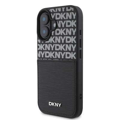 Apple iPhone 16 Case DKNY Original Licensed Card Holder 3D Written Repeat Texture Pattern Cover - 3