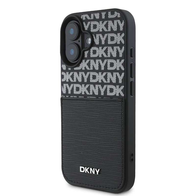Apple iPhone 16 Case DKNY Original Licensed Card Holder 3D Written Repeat Texture Pattern Cover - 3