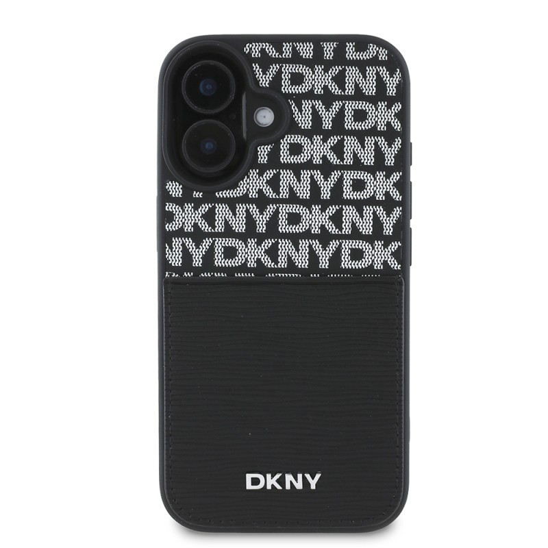 Apple iPhone 16 Case DKNY Original Licensed Card Holder 3D Written Repeat Texture Pattern Cover - 4
