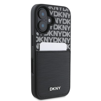 Apple iPhone 16 Case DKNY Original Licensed Card Holder 3D Written Repeat Texture Pattern Cover - 5