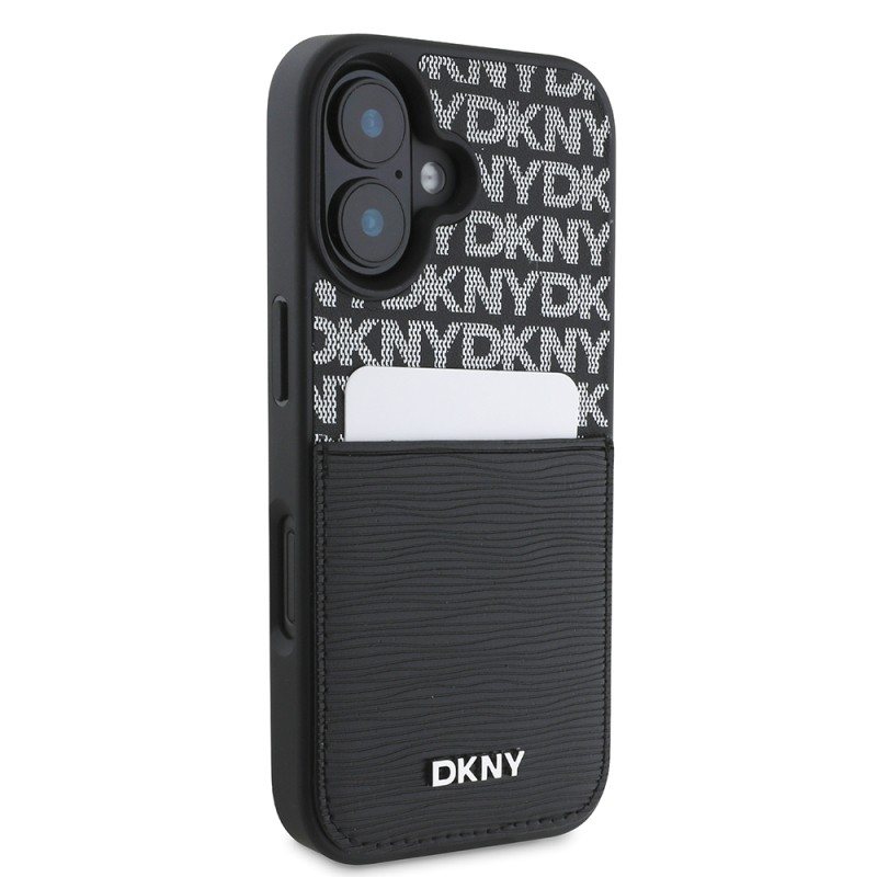 Apple iPhone 16 Case DKNY Original Licensed Card Holder 3D Written Repeat Texture Pattern Cover - 5