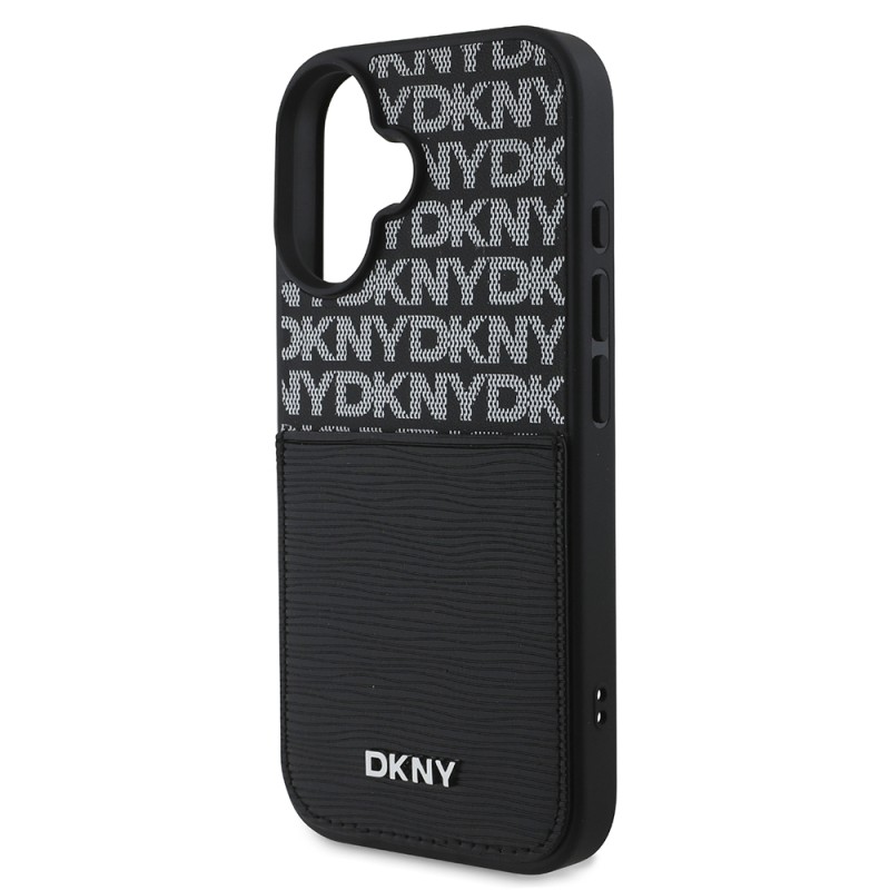 Apple iPhone 16 Case DKNY Original Licensed Card Holder 3D Written Repeat Texture Pattern Cover - 7