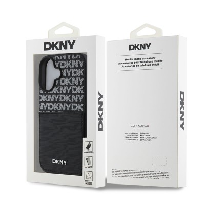 Apple iPhone 16 Case DKNY Original Licensed Card Holder 3D Written Repeat Texture Pattern Cover - 9