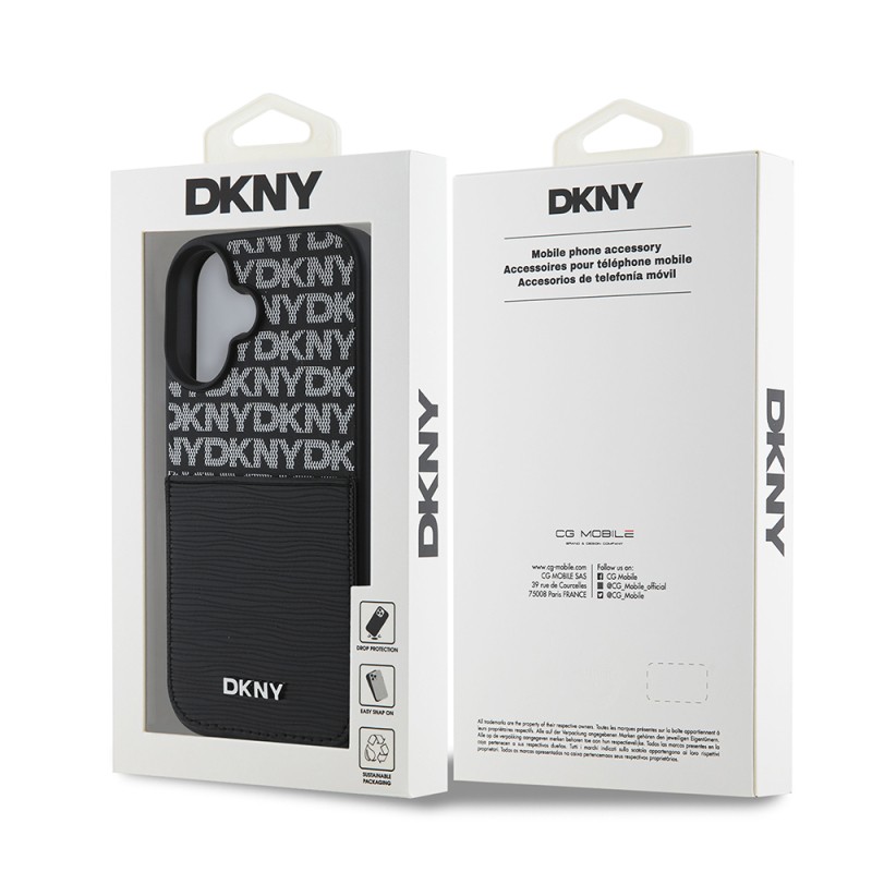 Apple iPhone 16 Case DKNY Original Licensed Card Holder 3D Written Repeat Texture Pattern Cover - 9