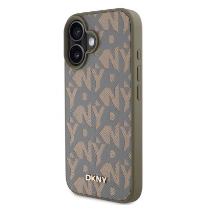 Apple iPhone 16 Case DKNY Original Licensed Magsafe Charging Feature 3D Written Grid Pattern Cover - 4