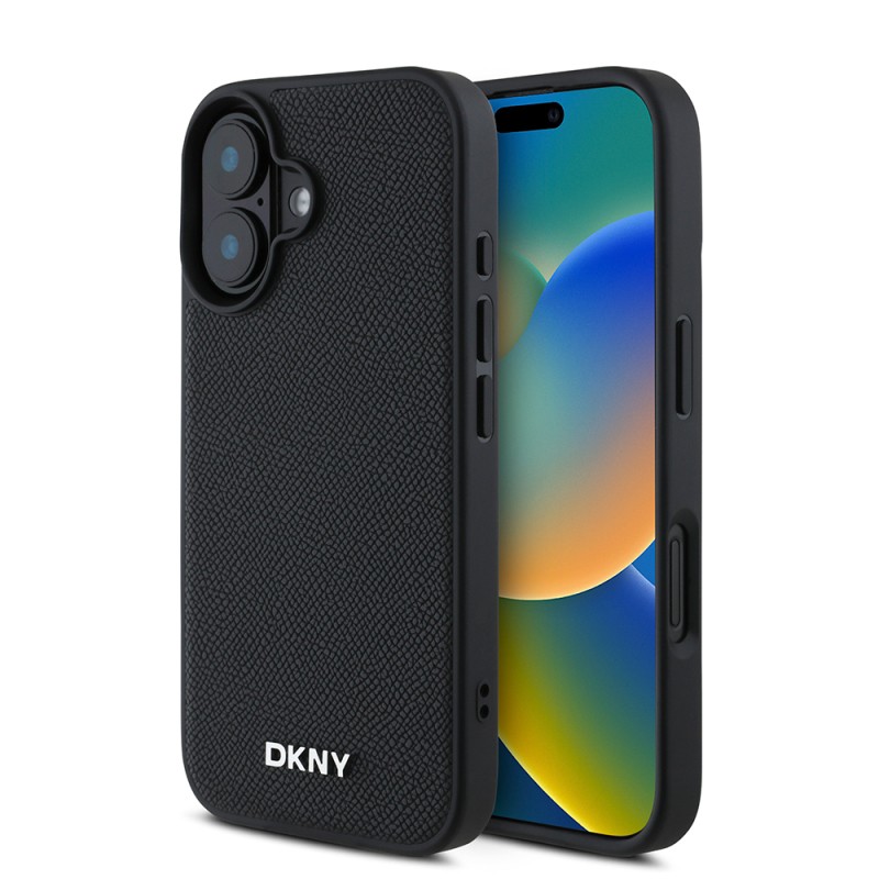 Apple iPhone 16 Case DKNY Original Licensed PU Leather Grained Cover with Metal Logo with Magsafe Charging Feature - 1
