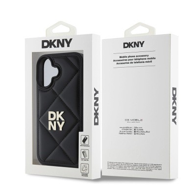 Apple iPhone 16 Case DKNY Original Licensed Quilted Design Metal Logo Leather Cover - 3