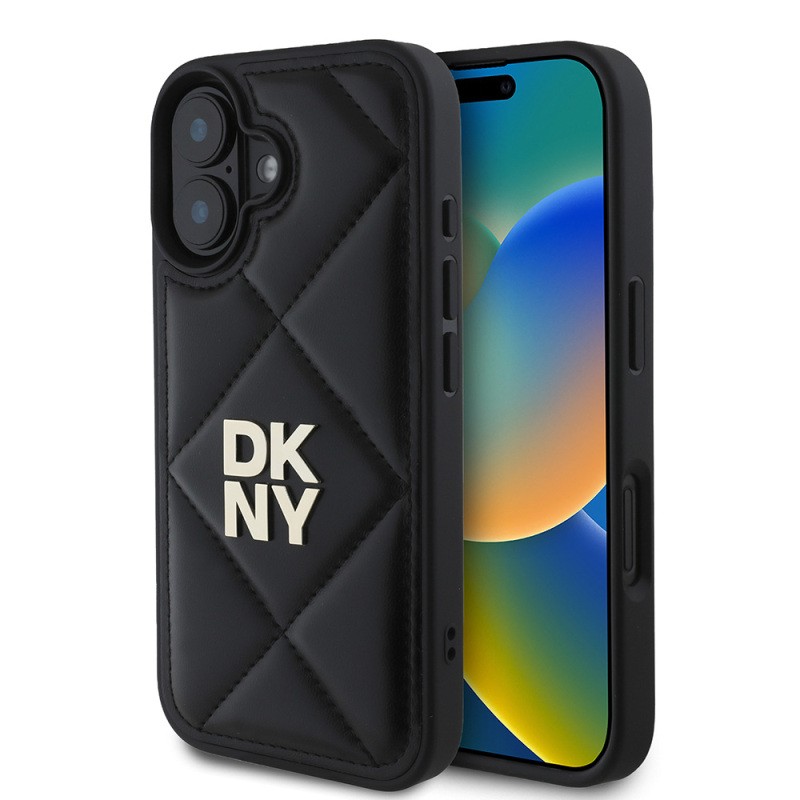 Apple iPhone 16 Case DKNY Original Licensed Quilted Design Metal Logo Leather Cover - 1