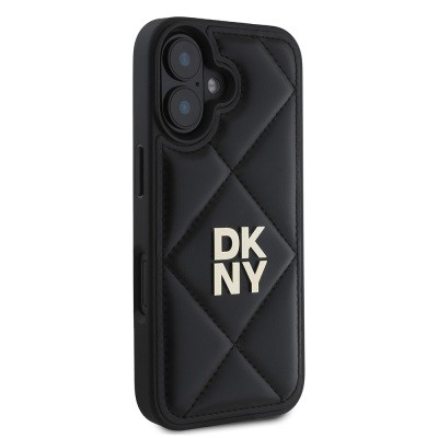 Apple iPhone 16 Case DKNY Original Licensed Quilted Design Metal Logo Leather Cover - 6