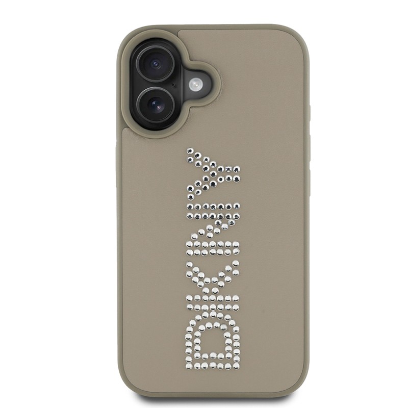 Apple iPhone 16 Case DKNY Original Licensed Stone DKNY Written Metallic Rhinestones PU Leather Cover - 1