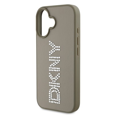 Apple iPhone 16 Case DKNY Original Licensed Stone DKNY Written Metallic Rhinestones PU Leather Cover - 8