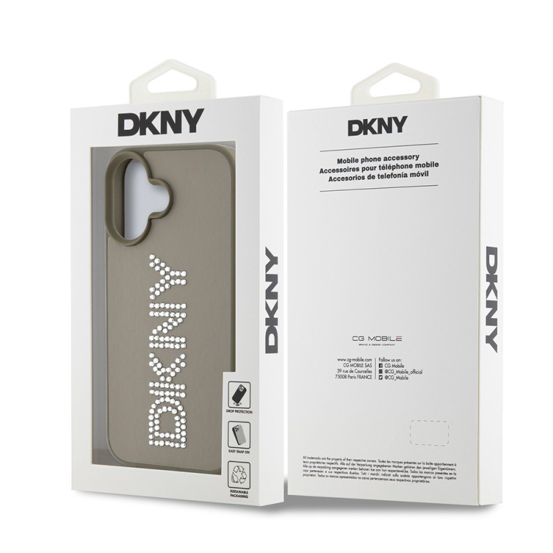 Apple iPhone 16 Case DKNY Original Licensed Stone DKNY Written Metallic Rhinestones PU Leather Cover - 10