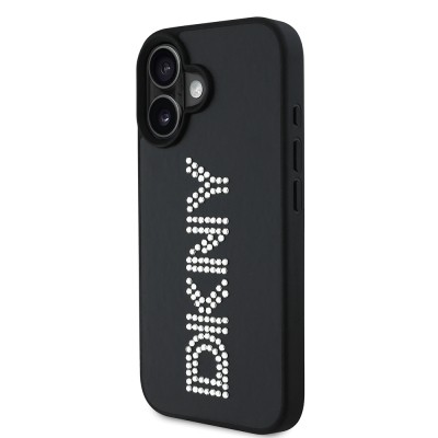 Apple iPhone 16 Case DKNY Original Licensed Stone DKNY Written Metallic Rhinestones PU Leather Cover - 12
