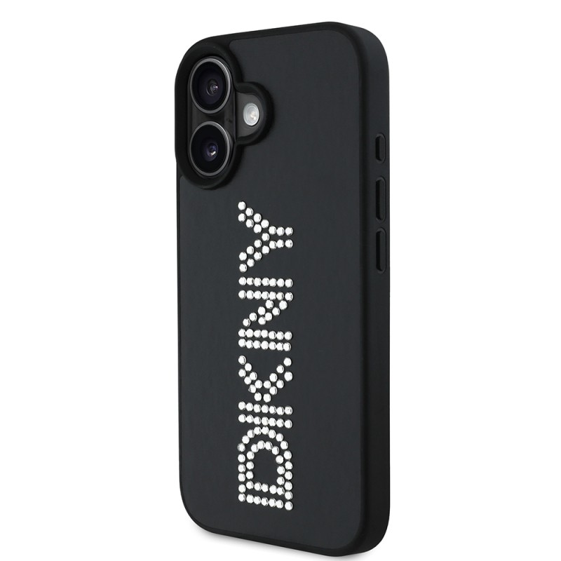 Apple iPhone 16 Case DKNY Original Licensed Stone DKNY Written Metallic Rhinestones PU Leather Cover - 12
