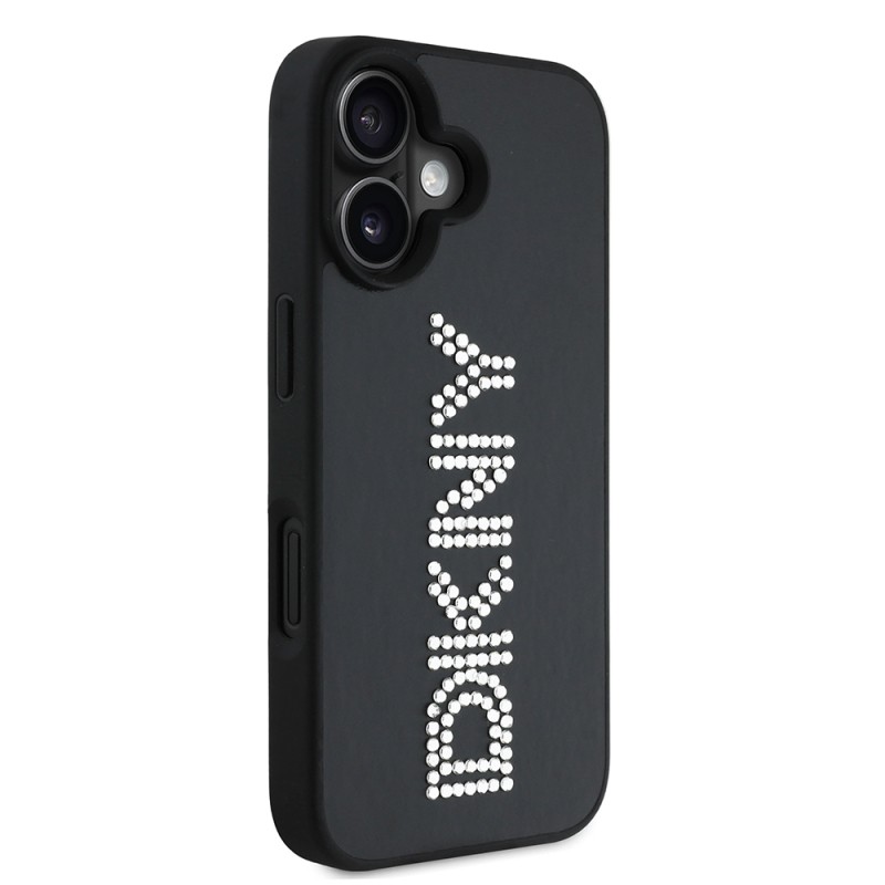 Apple iPhone 16 Case DKNY Original Licensed Stone DKNY Written Metallic Rhinestones PU Leather Cover - 13